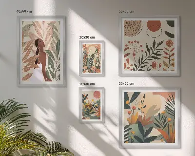 Gallery wall Boho style with a plant figure