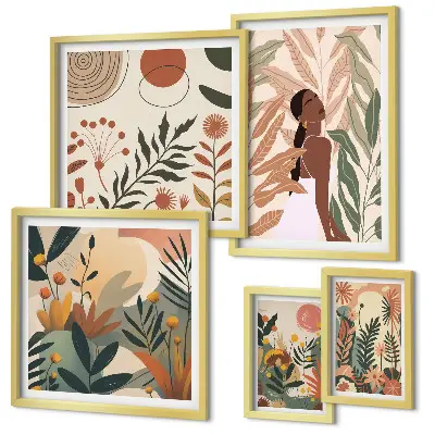 Gallery wall Boho style with a plant figure