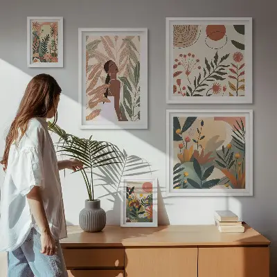 Gallery wall Boho style with a plant figure