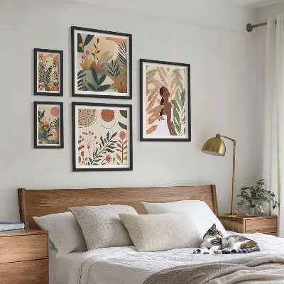 Gallery wall Boho style with a plant figure
