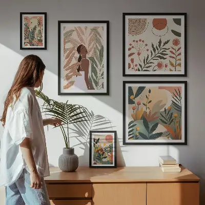 Gallery wall Boho style with a plant figure