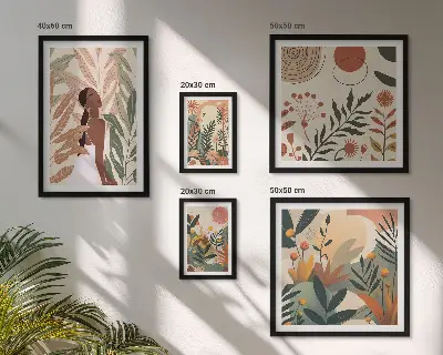 Gallery wall Boho style with a plant figure