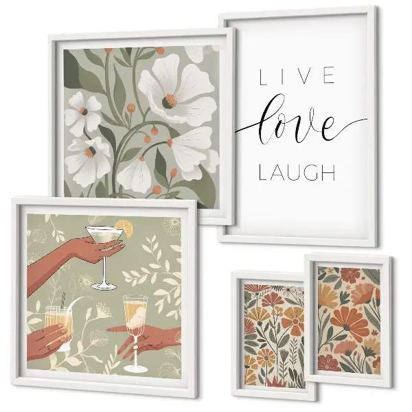 Set of 5 wall art pieces Stylish floral graphics slogans
