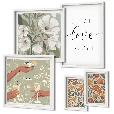 Set of 5 wall art pieces Stylish floral graphics slogans