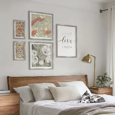 Set of 5 wall art pieces Stylish floral graphics slogans