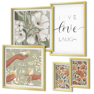 Set of 5 wall art pieces Stylish floral graphics slogans