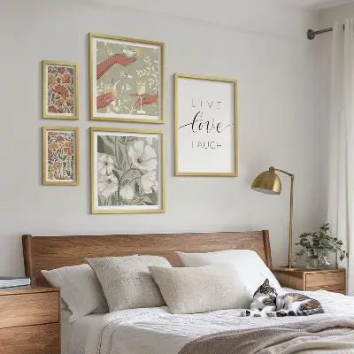 Set of 5 wall art pieces Stylish floral graphics slogans