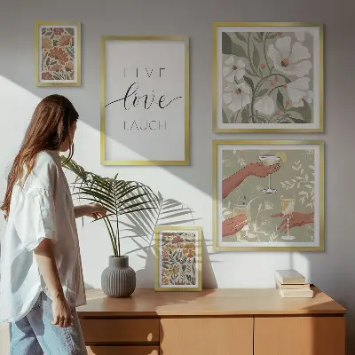 Set of 5 floral wall art pieces with stylish graphic slogans