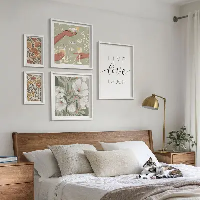 Set of 5 wall art pieces Stylish floral graphics slogans
