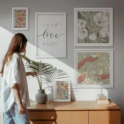 Set of 5 floral wall art pieces with stylish graphic slogans