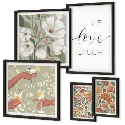Set of 5 wall art pieces Stylish floral graphics slogans