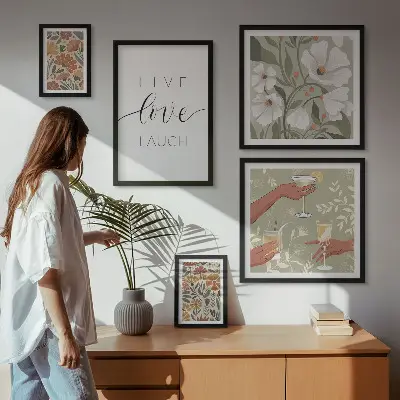 Set of 5 floral wall art pieces with stylish graphic slogans