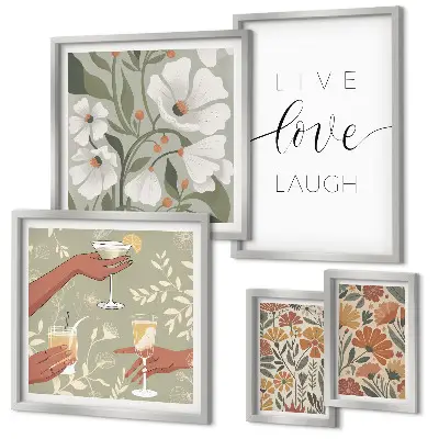 Set of 5 wall art pieces Stylish floral graphics slogans