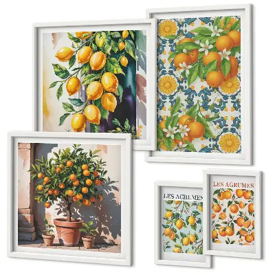 Vintage citrus fruits and flowers wall art set of 5 pieces