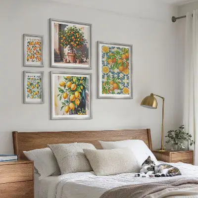 Set of 5 wall art pieces Citrus fruits flowers vintage