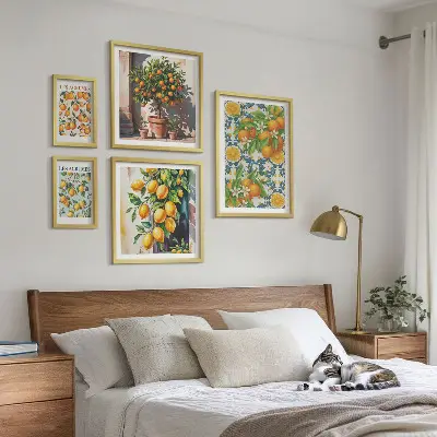 Set of 5 wall art pieces Citrus fruits flowers vintage