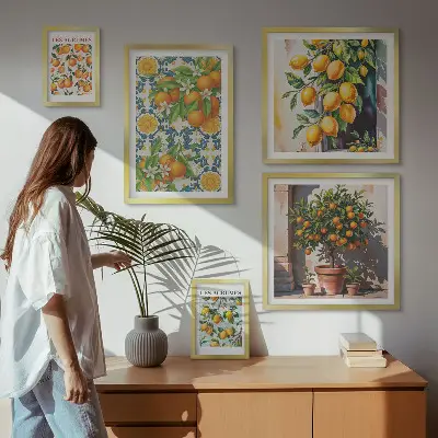 Set of 5 wall art pieces Citrus fruits flowers vintage