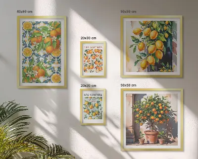 Vintage citrus fruits and flowers wall art set of 5 pieces