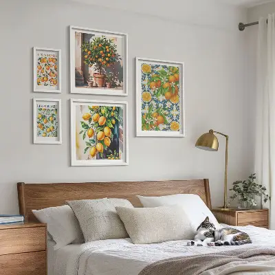 Set of 5 wall art pieces Citrus fruits flowers vintage