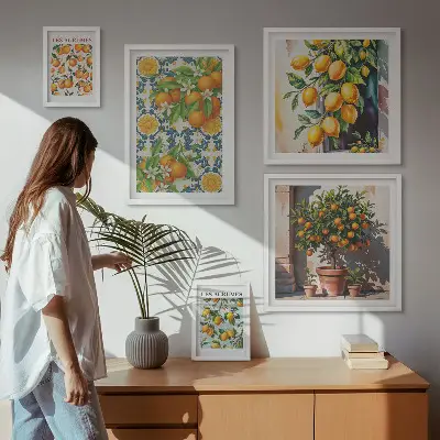 Set of 5 wall art pieces Citrus fruits flowers vintage