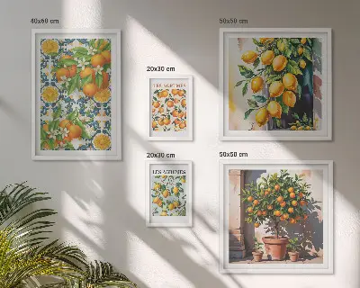 Set of 5 wall art pieces Citrus fruits flowers vintage