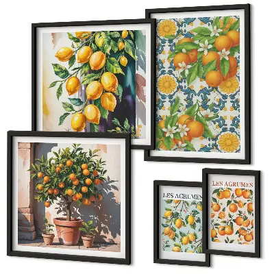 Set of 5 wall art pieces Citrus fruits flowers vintage