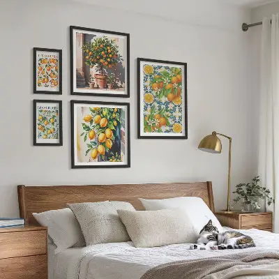 Vintage citrus fruits and flowers wall art set of 5 pieces