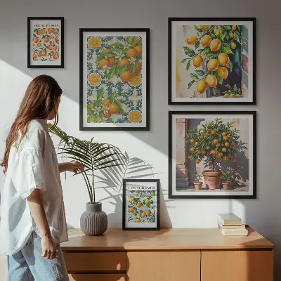 Set of 5 wall art pieces Citrus fruits flowers vintage