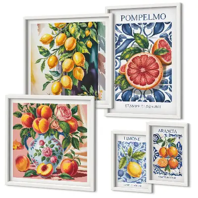 Set of 5 wall art pieces Sunny vintage citrus