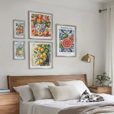 Sunny vintage citrus wall art set of 5 pieces
