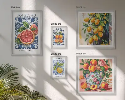 Sunny vintage citrus wall art set of 5 pieces
