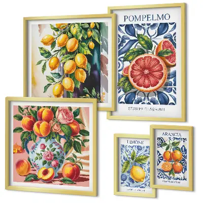 Set of 5 wall art pieces Sunny vintage citrus
