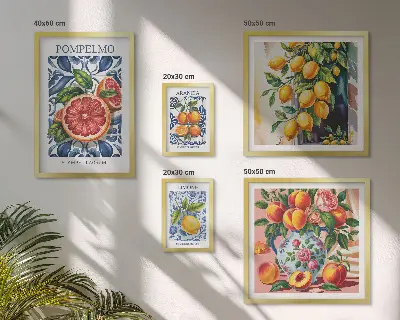 Set of 5 wall art pieces Sunny vintage citrus
