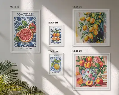Set of 5 wall art pieces Sunny vintage citrus