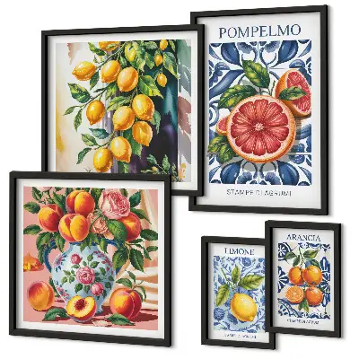 Sunny vintage citrus wall art set of 5 pieces