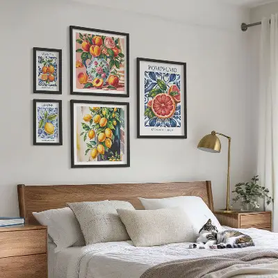 Sunny vintage citrus wall art set of 5 pieces