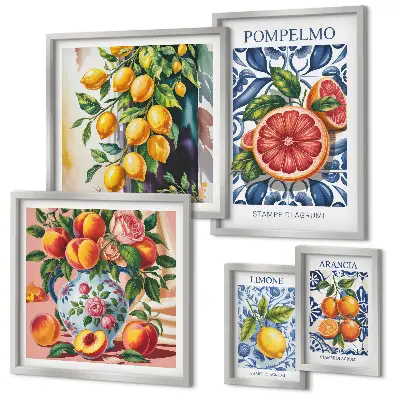 Sunny vintage citrus wall art set of 5 pieces