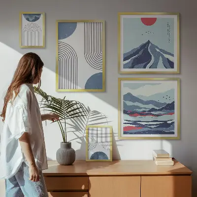 Gallery wall abstract landscapes and geometry print set