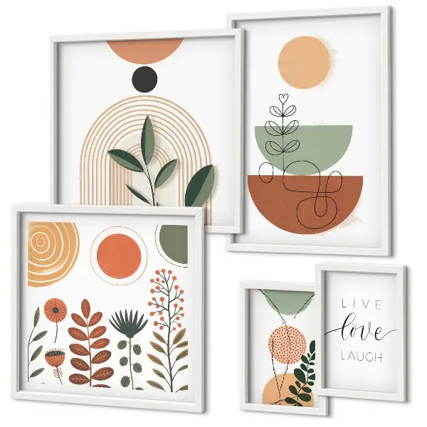 Framed photo set Stylish plant and geometric graphics