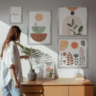Framed photo set Stylish plant and geometric graphics