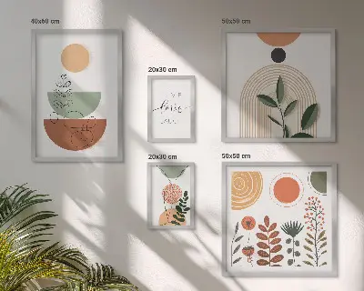 Framed photo set Stylish plant and geometric graphics
