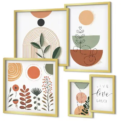 Framed photo set Stylish plant and geometric graphics