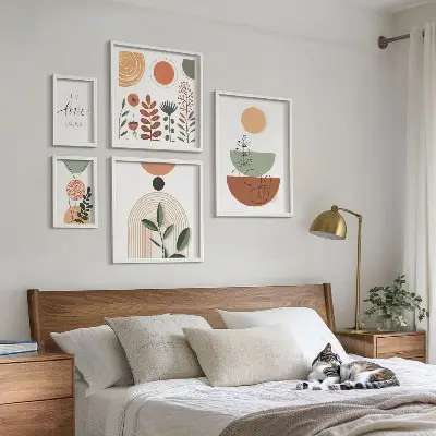 Framed photo set Stylish plant and geometric graphics