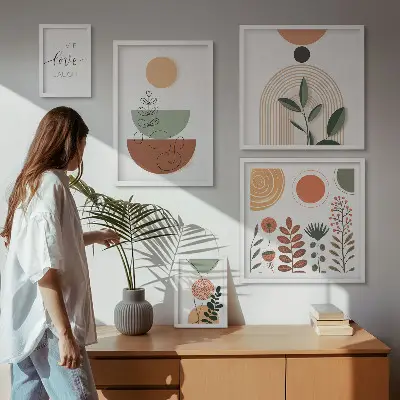 Framed photo set Stylish plant and geometric graphics