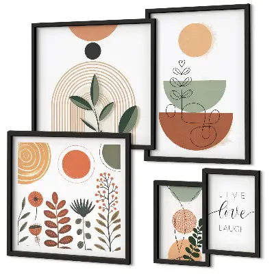 Framed photo set Stylish plant and geometric graphics