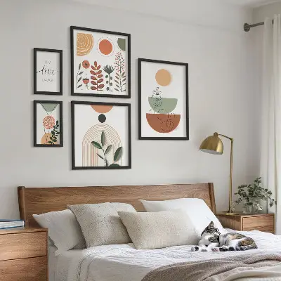 Framed photo set Stylish plant and geometric graphics