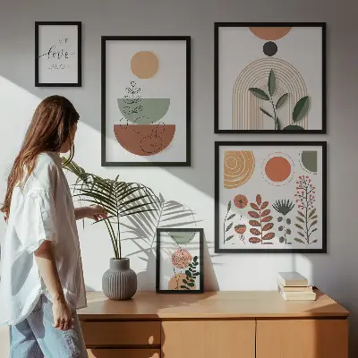 Framed photo set Stylish plant and geometric graphics