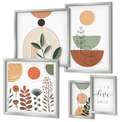 Framed photo set Stylish plant and geometric graphics