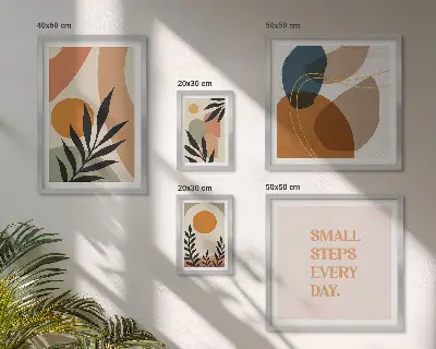Gallery wall Stylish abstract plant graphics
