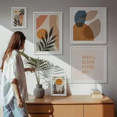 Gallery wall Stylish abstract plant graphics